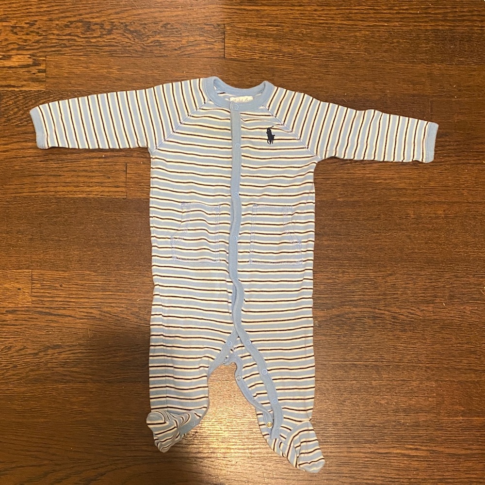 Ralph Lauren Striped Blue and White baby onesie 6m